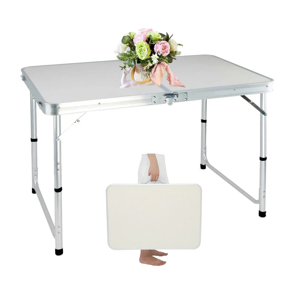 BRIEFNESS Folding Table with Carrying Handle Wedding Party Table Occasional Picnic Table Lightweight Outdoor Table Camping Table