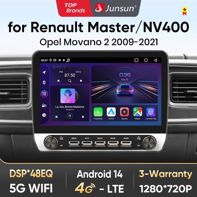 Junsun 10" Button Car Radio for Master/NV400/Movano GPS Multimedia Stereo BT FM RDS Wireless CarPlay for Apple Android Auto 4G