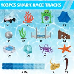 VATOS Track Toys-Shark Racing Cars Flexible Bendable with Ball Ocean Theme Train STEM Educational Playset Birthday Gift for kids
