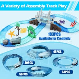 VATOS Track Toys-Shark Racing Cars Flexible Bendable with Ball Ocean Theme Train STEM Educational Playset Birthday Gift for kids