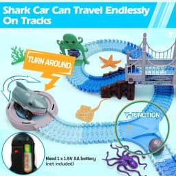 VATOS Track Toys-Shark Racing Cars Flexible Bendable with Ball Ocean Theme Train STEM Educational Playset Birthday Gift for kids