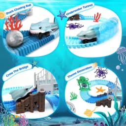 VATOS Track Toys-Shark Racing Cars Flexible Bendable with Ball Ocean Theme Train STEM Educational Playset Birthday Gift for kids