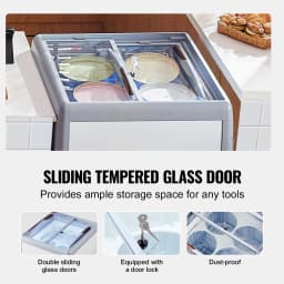 SucceBuy Commercial Ice Cream Display Case Chest Freezer Mobile Glass Top Deep Freezer Restaurant Gelato Dipping Cabinet