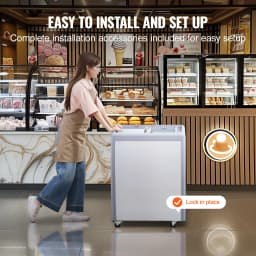 SucceBuy Commercial Ice Cream Display Case Chest Freezer Mobile Glass Top Deep Freezer Restaurant Gelato Dipping Cabinet