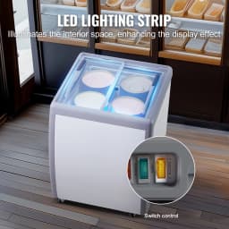 SucceBuy Commercial Ice Cream Display Case Chest Freezer Mobile Glass Top Deep Freezer Restaurant Gelato Dipping Cabinet