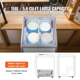 SucceBuy Commercial Ice Cream Display Case Chest Freezer Mobile Glass Top Deep Freezer Restaurant Gelato Dipping Cabinet