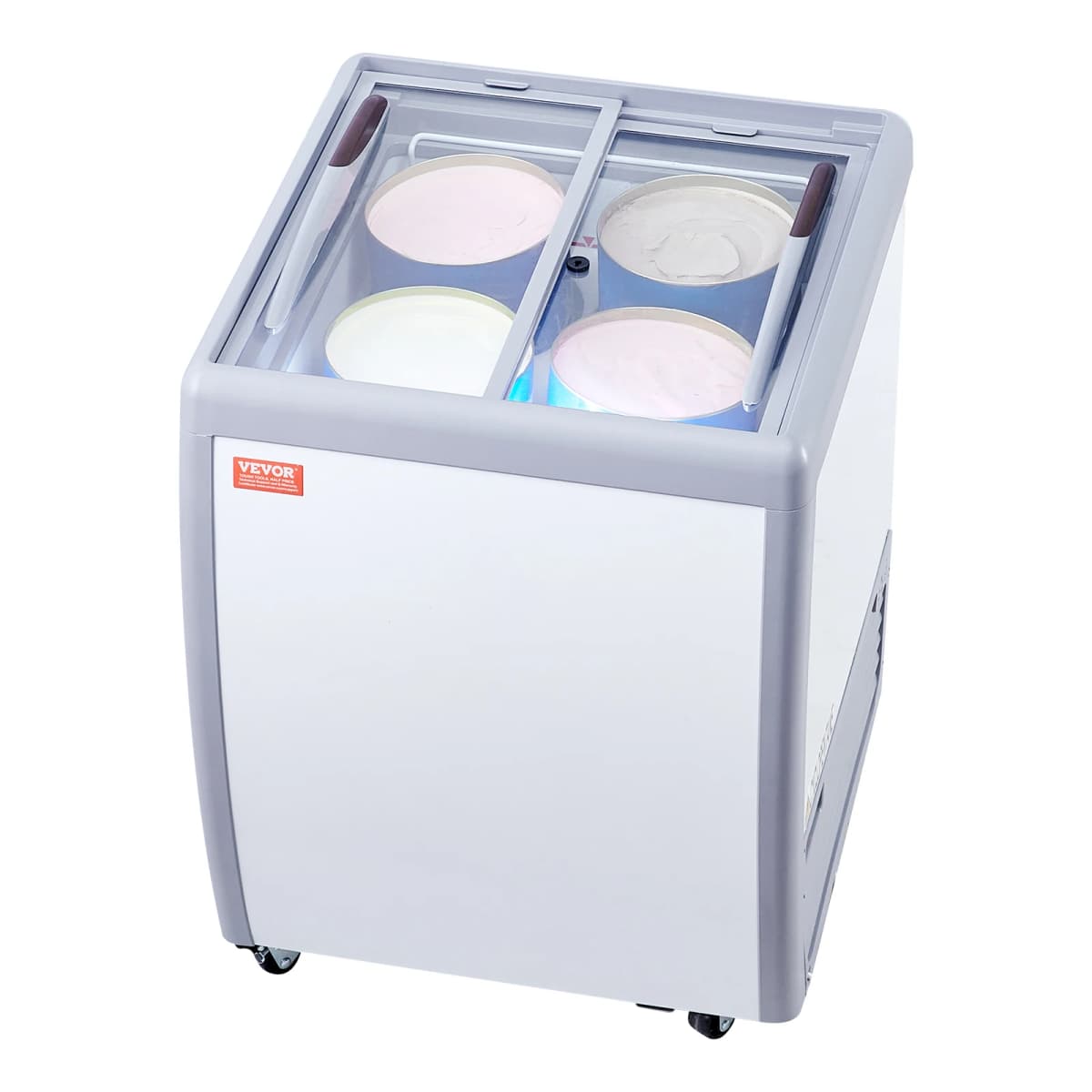SucceBuy Commercial Ice Cream Display Case Chest Freezer Mobile Glass Top Deep Freezer Restaurant Gelato Dipping Cabinet