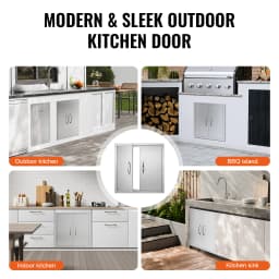 SucceBuy BBQ Access Door Double Outdoor Kitchen Door Stainless Steel Flush Door for BBQ Island Grilling Station Outside Cabinet