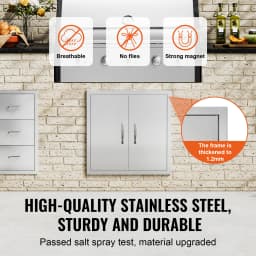 SucceBuy BBQ Access Door Double Outdoor Kitchen Door Stainless Steel Flush Door for BBQ Island Grilling Station Outside Cabinet