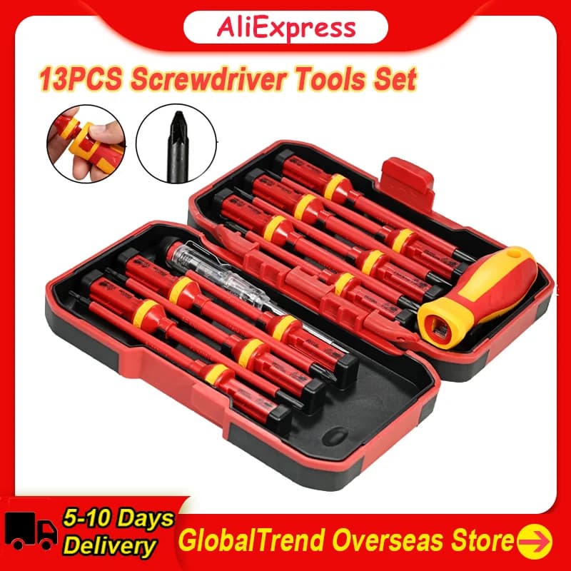 13pcs 1000V Changeable Insulated Screwdrivers Set with Magnetic Slotted Phillips Pozidriv Torx Bits Electrician Repair Tools Kit