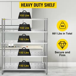 SucceBuy 4/5 Tier Storage Shelf Storage Shelving Unit Stainless Steel Garage Shelf with Adjustable Height and Vent Holes