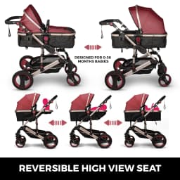 VEVOR Luxurious Baby Stroller 3 in 1 Portable Travel Reclining Baby Carriage Folding Pram for Newborn Baby Bassinet Pushchair