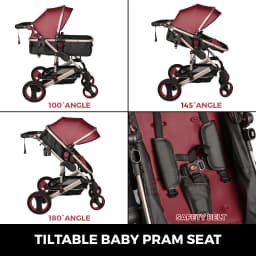 VEVOR Luxurious Baby Stroller 3 in 1 Portable Travel Reclining Baby Carriage Folding Pram for Newborn Baby Bassinet Pushchair