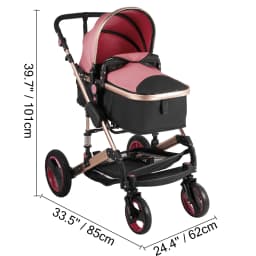 VEVOR Luxurious Baby Stroller 3 in 1 Portable Travel Reclining Baby Carriage Folding Pram for Newborn Baby Bassinet Pushchair