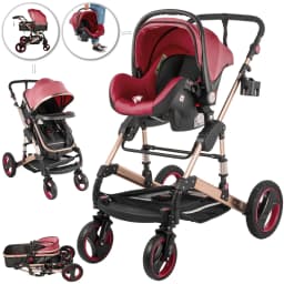 VEVOR Luxurious Baby Stroller 3 in 1 Portable Travel Reclining Baby Carriage Folding Pram for Newborn Baby Bassinet Pushchair