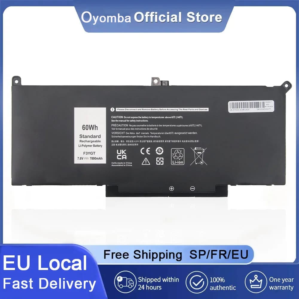 Oyomba F3YGT Laptop Battery for Dell Latitude E7280 E7480 E7290 E7390 E7490 Latitude 12 7000 7280 7290 DM6WC 2X39G KG7VF V4940