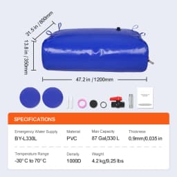 SucceBuy Water Tank Bladder PVC Collapsible Water Bladder Including Spigots and Overflow Kit Portable for Garden Water Catcher