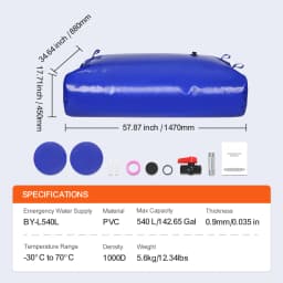 SucceBuy Water Tank Bladder PVC Collapsible Water Bladder Including Spigots and Overflow Kit Portable for Garden Water Catcher