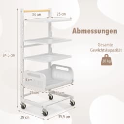4-level Roller Carts, serving trolley with Adjustable Shelves, Kitchen Trolley with Roller & Handle, kitchen storage Trolley