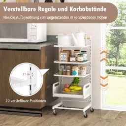 4-level Roller Carts, serving trolley with Adjustable Shelves, Kitchen Trolley with Roller & Handle, kitchen storage Trolley