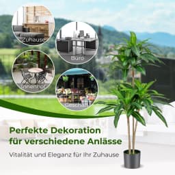 140cm Art plant Artificial plant Dracena Room plant with Pot & 92 Leaves plant Green Dragon Tree Artificial Palm