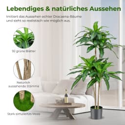 140cm Art plant Artificial plant Dracena Room plant with Pot & 92 Leaves plant Green Dragon Tree Artificial Palm
