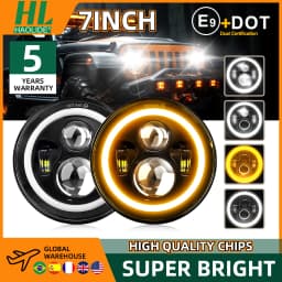 HAOLIDE 7 Inch LED Headlight 180W H4 Hi-Lo With Halo Angel Eyes E9 Dot Amber Turn Signal Light For Lada 4x4 urban Niva 12V 24V