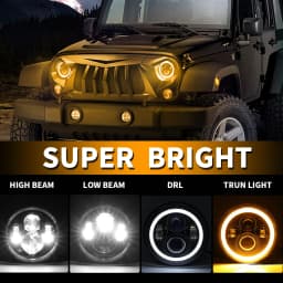 HAOLIDE 7 Inch LED Headlight 180W H4 Hi-Lo With Halo Angel Eyes E9 Dot Amber Turn Signal Light For Lada 4x4 urban Niva 12V 24V