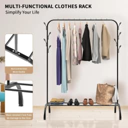 BRIEFNESS Heavy Duty Clothesline Black Drying Rack with Hooks Storage Rack Free Standing Hanging 110 x 40 x 150 cm