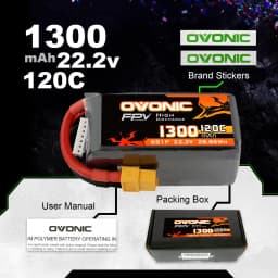 OVONIC 6s Lipo Battery 1300 mAh 22.2 V 120C with XT60 Connector for RC FPV Helicopter Aeroplane Quadcopter Hobby Racing
