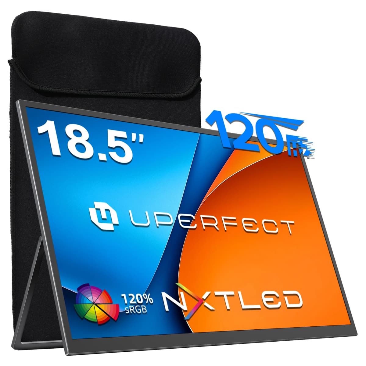 UPERFECT NxtLED™ 120Hz Portable Monitor 18.5" Eye-Care Screen 120%sRGB Matte HDMI USB-C Travel Gaming Display For MacBook Laptop PC Surface PS5 Xbox With Cover & Speakers VESA Compatible