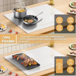 Karinear Induction Hob 4 Zones with Plug, 59CM, 3500W, White Ceramic Glass, Combination Zones, Sliding Controls, 9 Power Levels