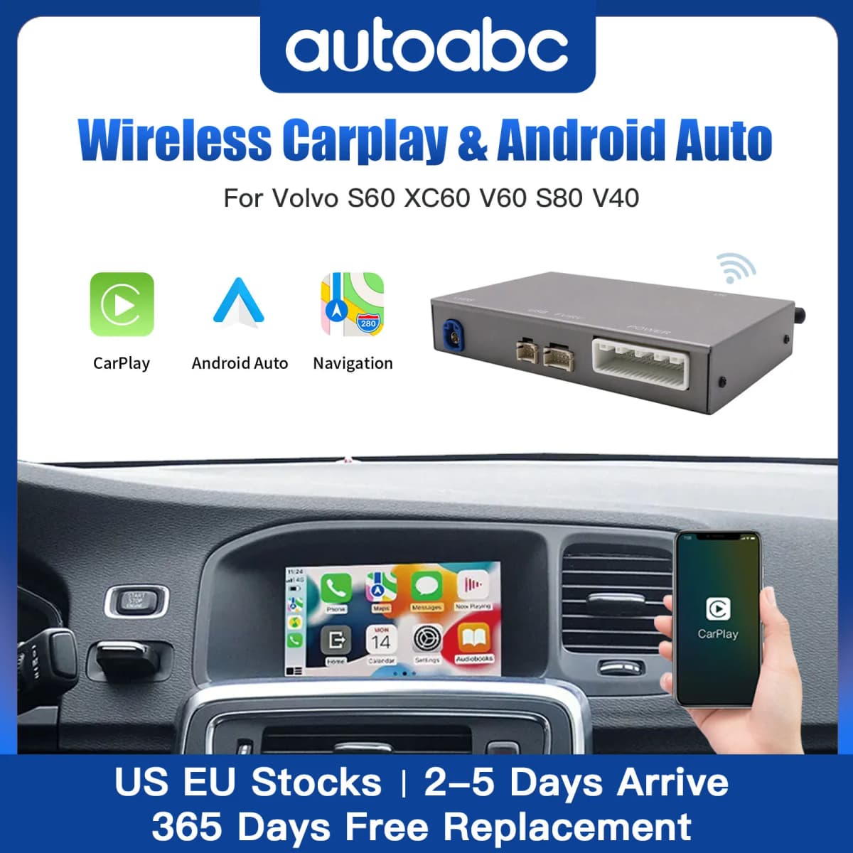 Wireless CarPlay Android Auto interface Decoder Box Mirror Link For Volvo XC60 S60l V60 V40 S60 OEM Car Multimedia Screen