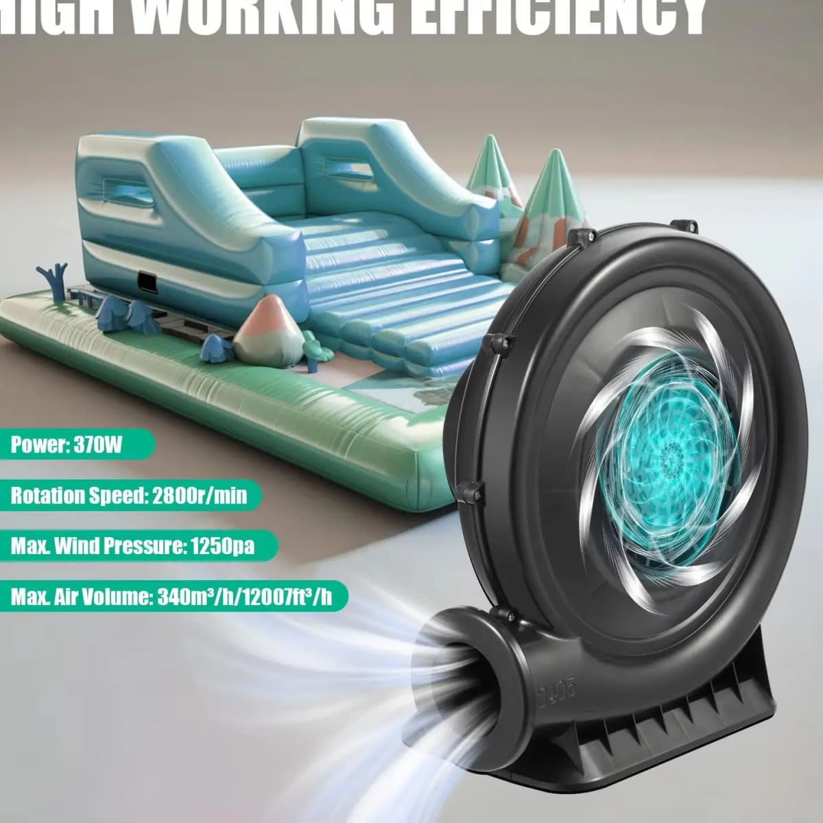 370/250W Air Blower Fan High Pressure Centrifugal Fan Continuous Blower Bouncy Castle Pump