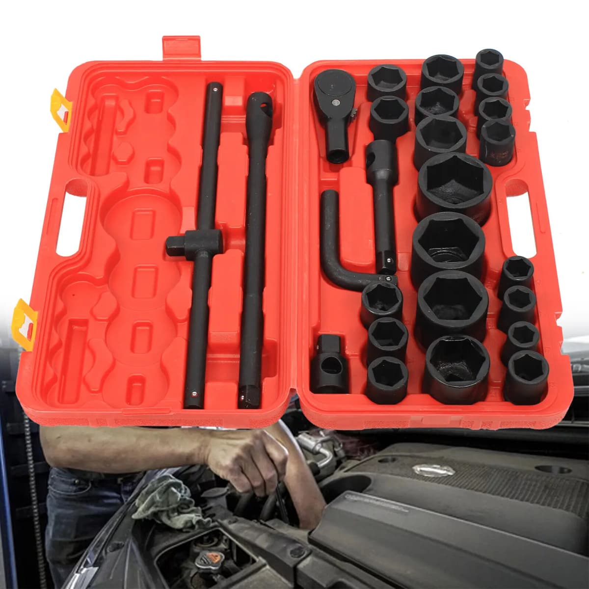 26-TLG Socket Wrench Set, 3/4"&1" Inch 21-65mm With Plastic Case Nut Ratchet Box for Mechanic Car for Truck, Commercial Vehicle