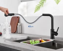Oeegoo kitchen faucet with pull-out shower, high pressure kitchen faucet black 360°rotation, sink faucet with shower