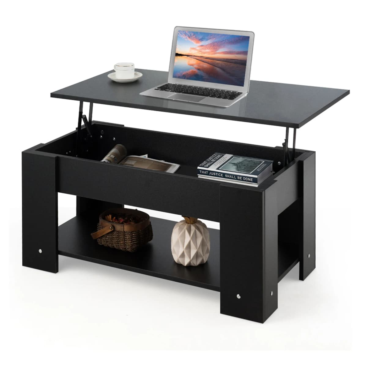 Coffee table height adjustable coffee table with lifting plate & storage compartment side table Wood living room table Sofa table tea table