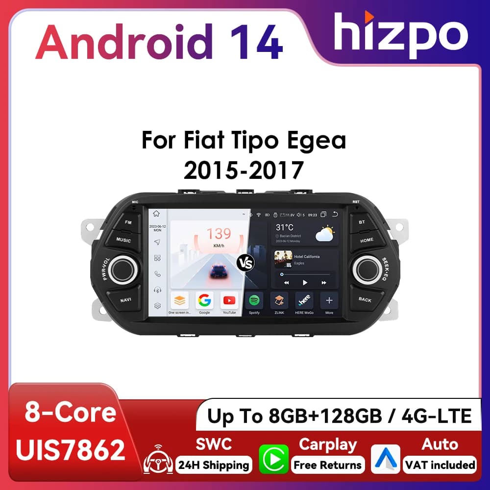 7" Hizpo 2Din Wireless CarPlay Android Auto Car Radio for FIAT TIPO EGEA 2015 - 2017 RDS DSP 4G BT SWC GPS Navigation