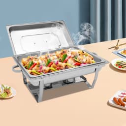 Stainless Steel Food Warmer, 9L Chafing Dish Warming Container Food Warmer Heat Container Hotel Buffet Warmer with Folding Frame