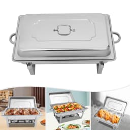 Stainless Steel Food Warmer, 9L Chafing Dish Warming Container Food Warmer Heat Container Hotel Buffet Warmer with Folding Frame