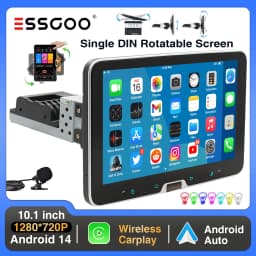 ESSGOO 10.1" Android 14 Car Stereo Radio Wireless Carplay 1 DIN Rotatable Screen GPS NAVI FM RDS BT Wifi Scroll with Microphone