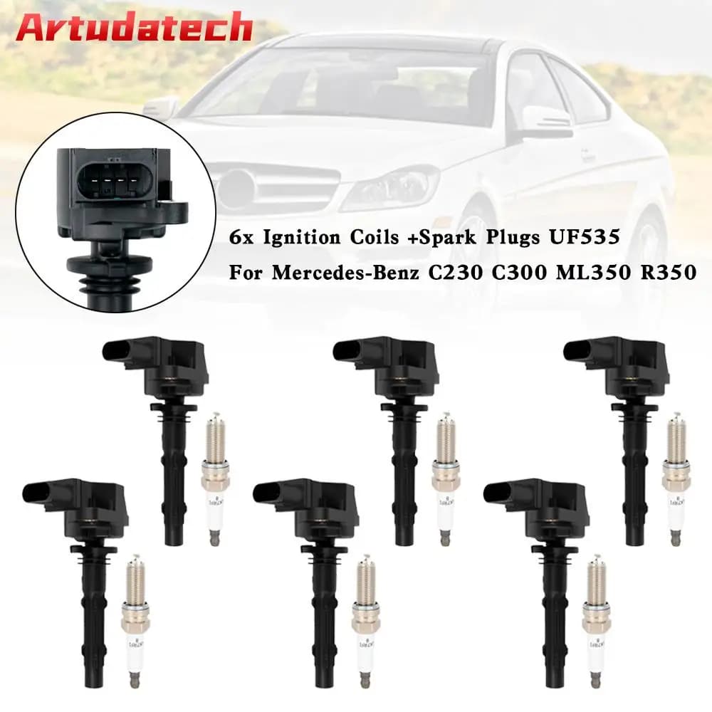 Artudatech 6x Ignition Coils +Spark Plugs UF535 For Mercedes-Benz C230 C300 ML350 R350