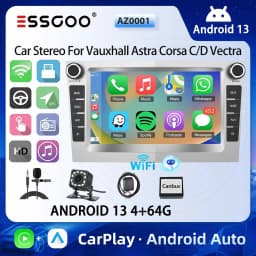 ESSGOO Car Stereo Radio 4+64G Wireless Carplay Android Auto For Vauxhall Astra Corsa C/D Vectra DAB+ Bluetooth Car Radio GPS FM