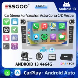 ESSGOO Car Stereo Radio 4+64G Wireless Carplay Android Auto For Vauxhall Astra Corsa C/D Vectra DAB+ Bluetooth Car Radio GPS FM