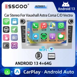 ESSGOO Car Stereo Radio 4+64G Wireless Carplay Android Auto For Vauxhall Astra Corsa C/D Vectra DAB+ Bluetooth Car Radio GPS FM