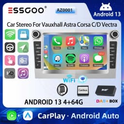 ESSGOO Car Stereo Radio 4+64G Wireless Carplay Android Auto For Vauxhall Astra Corsa C/D Vectra DAB+ Bluetooth Car Radio GPS FM