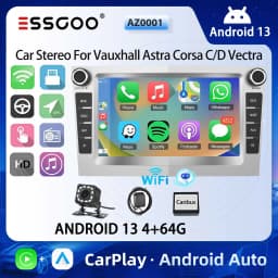 ESSGOO Car Stereo Radio 4+64G Wireless Carplay Android Auto For Vauxhall Astra Corsa C/D Vectra DAB+ Bluetooth Car Radio GPS FM