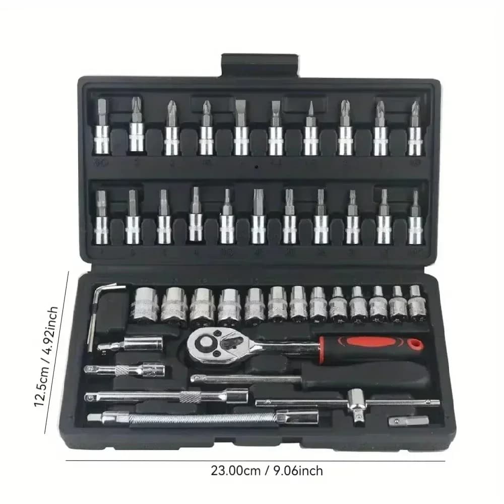 Wrench Set 46 Pcs Tool Kit for Car Tool Screwdriver and Bit Ratchet Torque Quick Wrench Spanner Wrench Socket Key Hand Tools