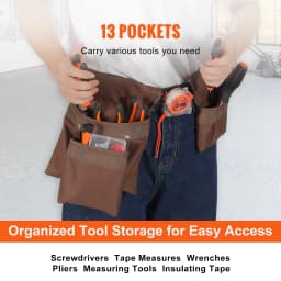 SucceBuy 13 Pockets Electrician Waist Tool Bag Belt Polyester Tool Pouch Utility Kits Holder Adjusts from 29-54in for Hardware