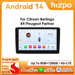 9" Hizpo 2Din Android Auto Car Radio for Citroen Berlingo B9 Peugeot Partner 2008 - 2019 Snapdragon 6115 BT 4G RDS DSP GPS Navi